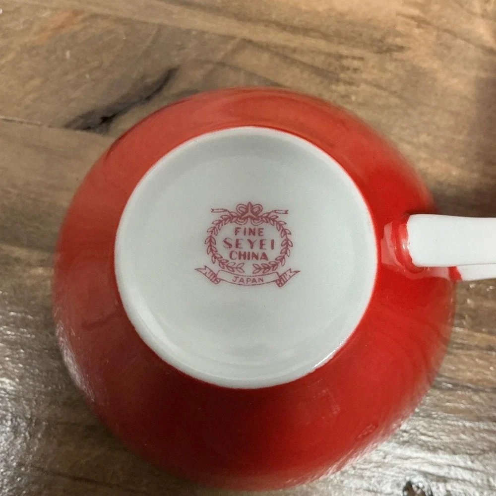 Seyei Fine‎ China Japan MCM Checkerboard Plates & Red Teacup Retro Mod Set